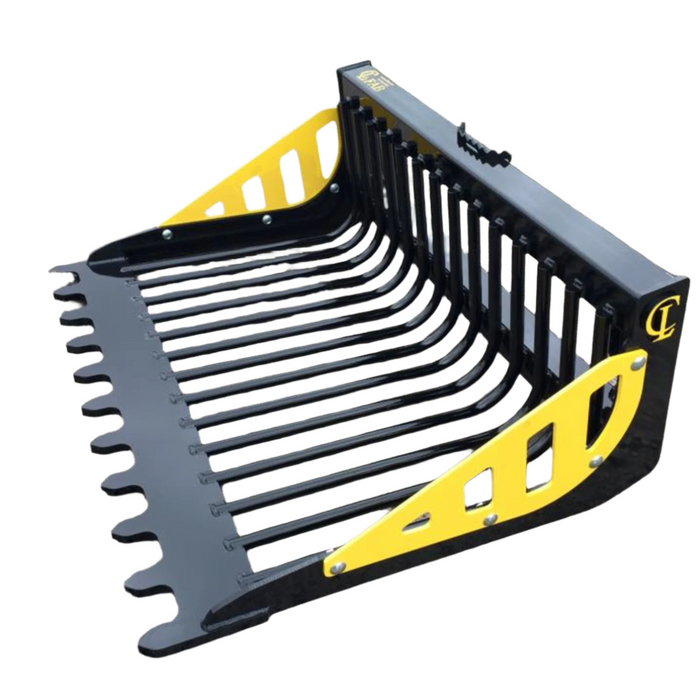 EZ ROCK BUCKET For large skid steers and compact track loaders Custom mounts are available for tractor loaders in four widths: 56″ / 72″ / 81″ / 90″ | CL Fabrication