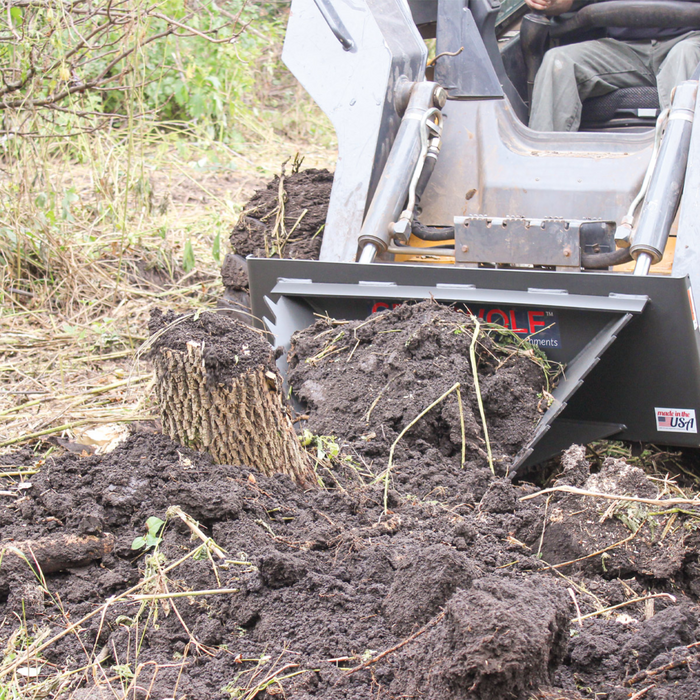 Skid Steer Stump Bucket, Ideal for Skid Steers or Skid Loaders with Standard Universal Quick Attachment | GreyWolf™ Attachments