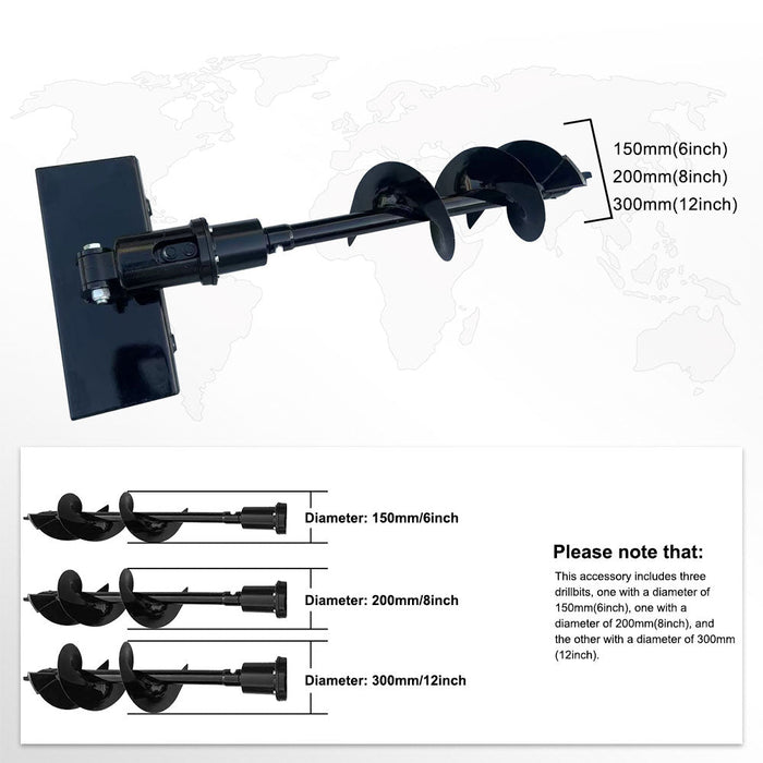 MMS Mini Skid Steer Loader Hydraulic Auger with 3 bits in 6'', 8'', 12'' | MMS
