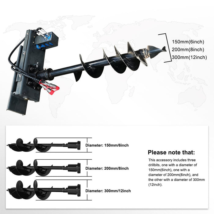MMS Mini Skid Steer Loader Hydraulic Auger with 3 bits in 6'', 8'', 12'' | MMS