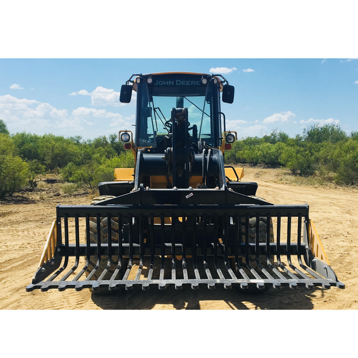 EZ ROCK BUCKET For large skid steers and compact track loaders Custom mounts are available for tractor loaders in four widths: 56″ / 72″ / 81″ / 90″ | CL Fabrication