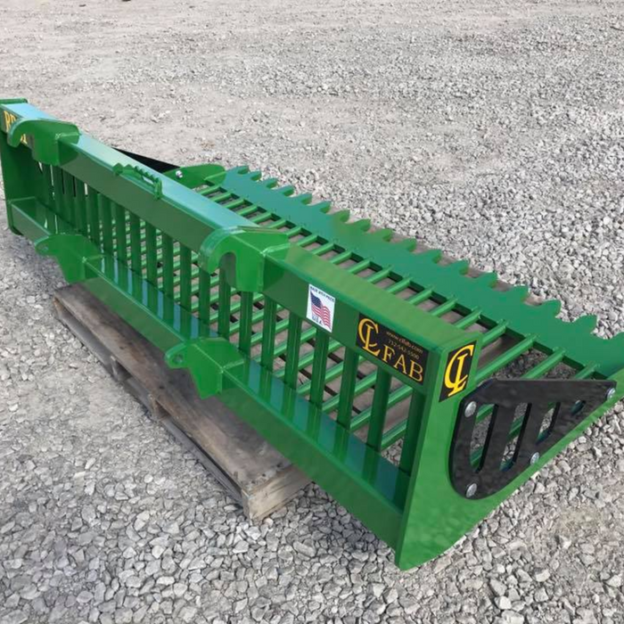 EZ ROCK BUCKET For large skid steers and compact track loaders Custom mounts are available for tractor loaders in four widths: 56″ / 72″ / 81″ / 90″ | CL Fabrication