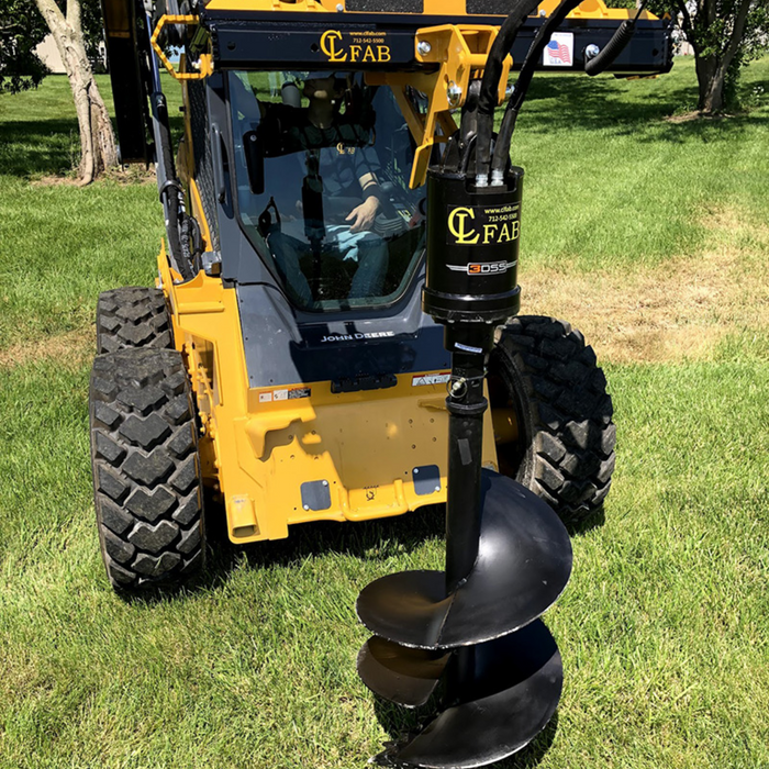 AUGER DRIVE for skid steer and Compact Track Loader, Compact High Torque Planetary Gearbox with Eaton Motor, Available 6" to 36", HEX DRIVE WITH SKID STEER MOUNT| CL Fabrication