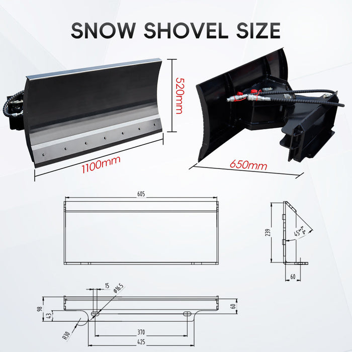 MMS Hydraulic Skid Steer Snow Plow, 30° Left & Right for MMS Skid Steer Loader | MMS
