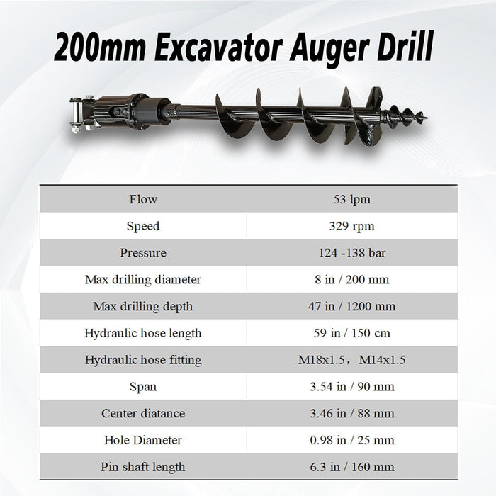 MMS 200mm/300mm Auger Hydraulic Driven Suitable for Drilling and Digging Holes with 0.8-2 Tons Mini Excavators | MMS
