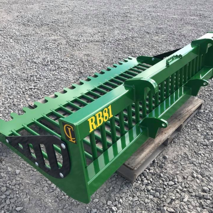 EZ ROCK BUCKET For large skid steers and compact track loaders Custom mounts are available for tractor loaders in four widths: 56″ / 72″ / 81″ / 90″ | CL Fabrication