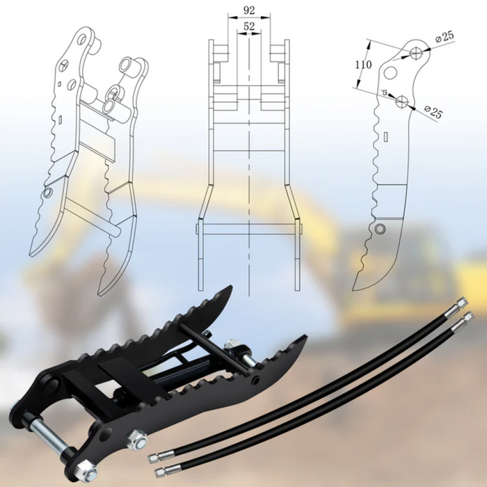 MMS Hydraulic Thumb Clip For Mini Excavators Attachments Metal Grab Clip Thumb with 2 Hydraulic Cylinder for Small Digger up to 2 tons | MMS