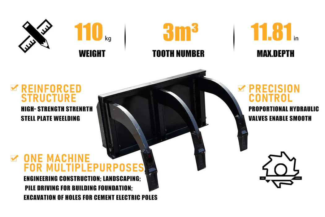 MMS Mini Skid Steer Loader Ripper,3 Tine Ripper Soil Tille for MMS Skid Steer Loader | MMS