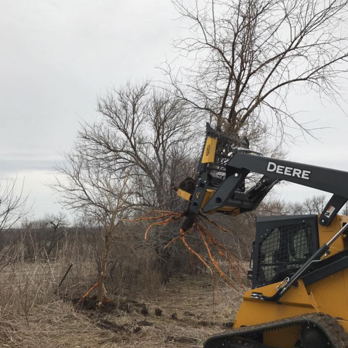 CHALLENGER®  Skid Steer Tree and Post Puller. 38" Opening Easily Grasps Large Objects. AR400 Steel Jaws. | CL Fabrication