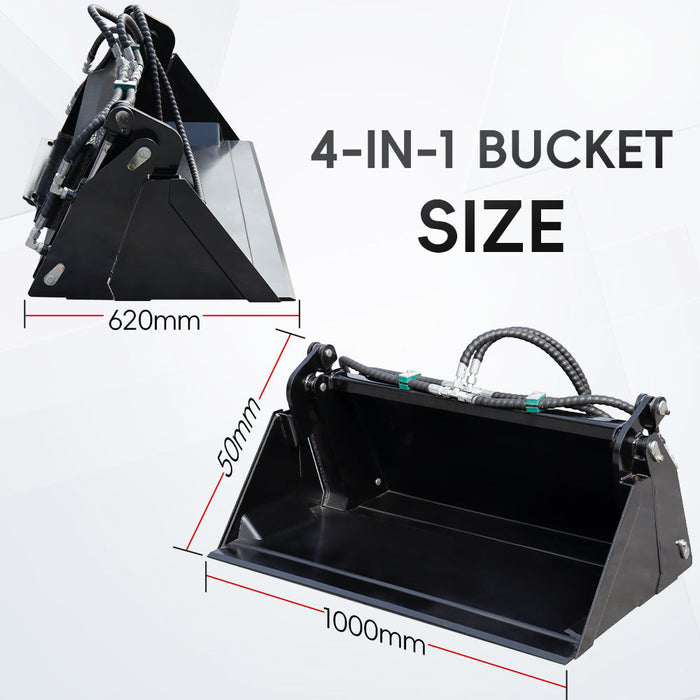 MMS 4-in-1 Bucket Attachment for Mini Skid Steer Loader | MMS