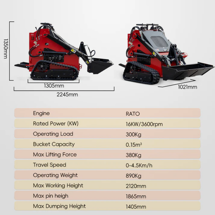 MS380T 22 HP, 890 Kg Mini Stand On Skid Steer Track Loader | MMS