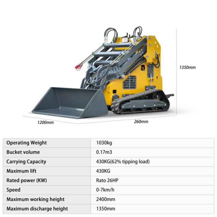 MS430 26 HP, 1030 Kg Mini Stand On Skid Steer Track Loader | MMS