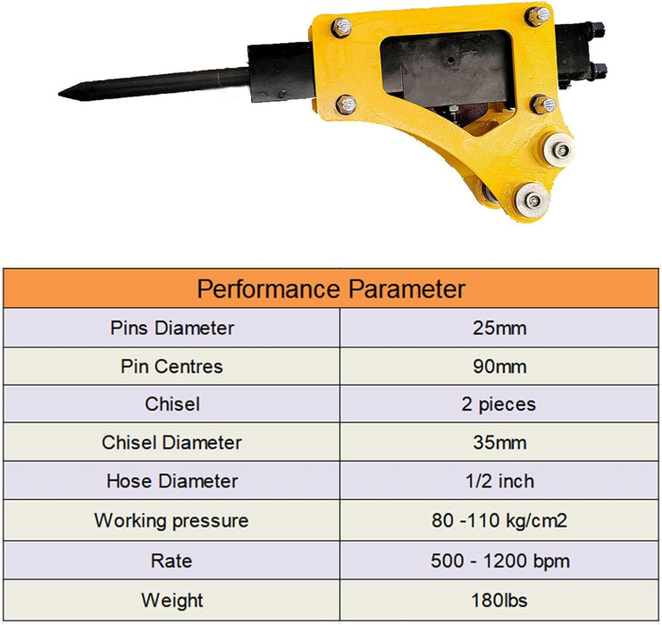 MMS Hammer Breaker, Hydraulic Concrete Breaking, Rock Chiseling, Powerful Drilling Tool for 0.8-1 Ton Mini Excavator | MMS