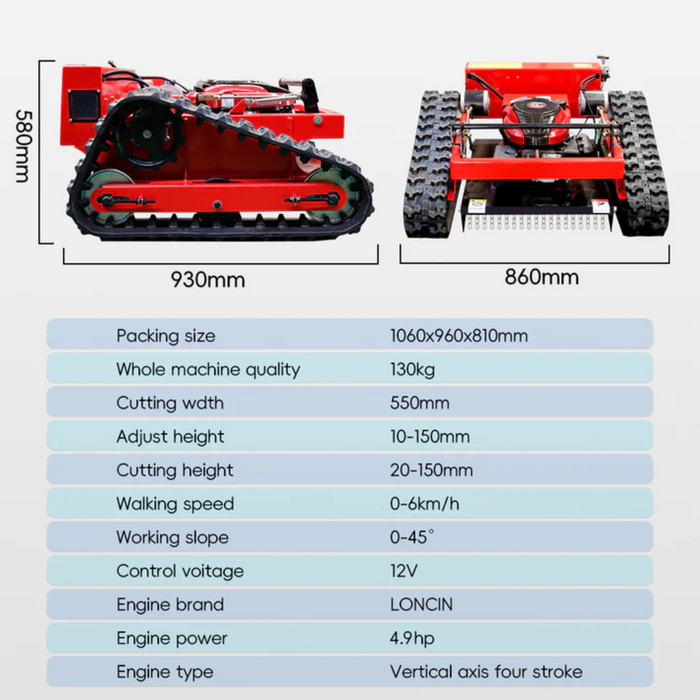 MS550J ,21" Simplified Remote Control Tracked Lawn Mower Cutting Height Adjustable 45°Slope Climbing，Gasoline | MMS