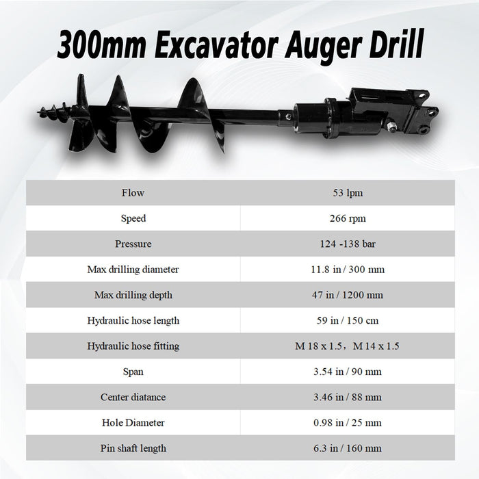 MMS 200mm/300mm Auger Hydraulic Driven Suitable for Drilling and Digging Holes with 0.8-2 Tons Mini Excavators | MMS